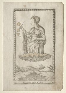 Geometry (from the Tarocchi, series C: Liberal Arts, #24), before 1467. Creator: Master of the E-Series Tarocchi (Italian, 15th century)