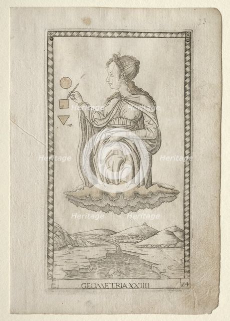 Geometry (from the Tarocchi, series C: Liberal Arts, #24), before 1467. Creator: Master of the E-Series Tarocchi (Italian, 15th century).
