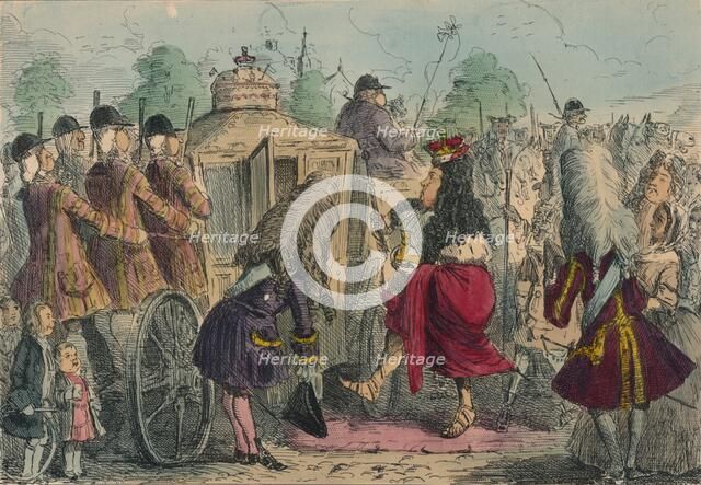 Georgy Porgy the First going out for a ride in his State Coachy Poachy, 1850. Artist: John Leech