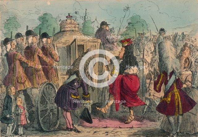 Georgy Porgy the First going out for a ride in his State Coachy Poachy, 1850. Artist: John Leech