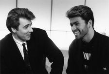 George Michael, British pop singer, and Jonathan Ross, British comedian and TV personality