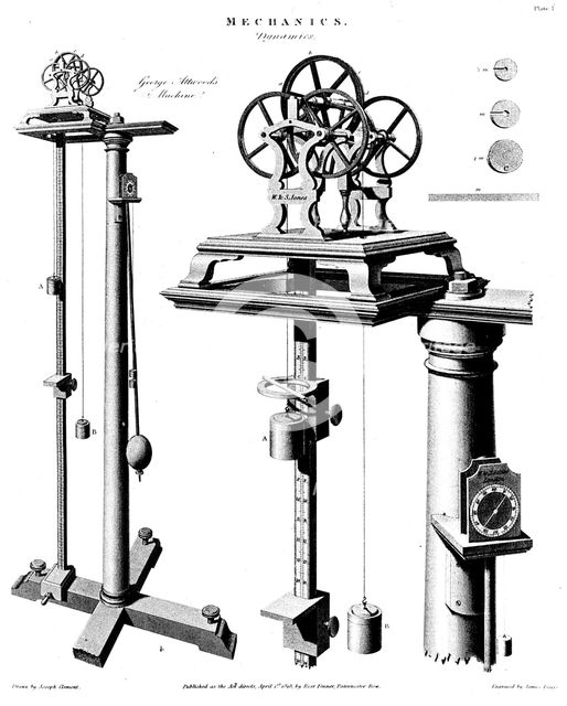 George Atwood's machine for demonstrating the effect of gravity on falling bodies, c1780. Creator: Unknown.
