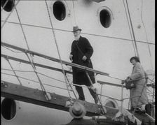 George Bernard Shaw and a Woman Climbing a Gangplank, 1930s. Creator: British Pathe Ltd