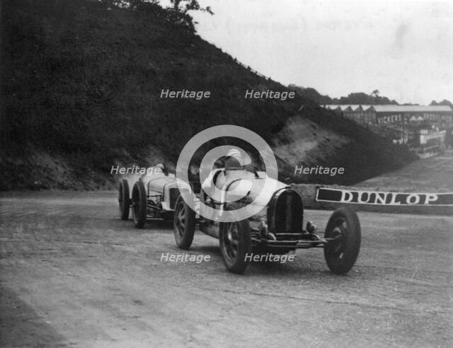 George Eyston driving a Bugatti Type 39A at the British Grand Prix, Brooklands, Surrey, 1927. Creator: Unknown.