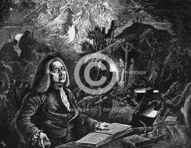 George Frideric Handel (1685-1759) composing his 'Messiah', c18th century. Artist: Unknown