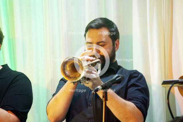 George Hogg, Stan Sulzmann’s Neon Orchestra, Watermill Jazz Club, Dorking, Surrey, Nov 2023. Creator: Brian O'Connor.