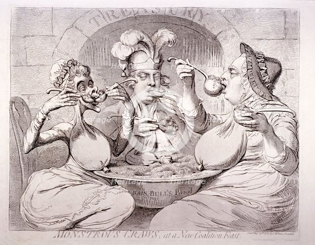 George III feeding himself on guineas, London, 1787. Artist: Anon