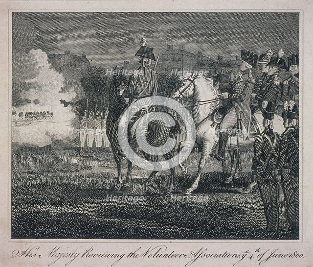 George III, on horseback, reviewing volunteers, City Road, Finsbury, Islington, London, 1800. Artist: Anon