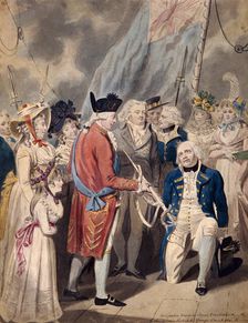 George III presenting a Sword to Admiral Earl Howe c1794. Artist: Isaac Cruikshank