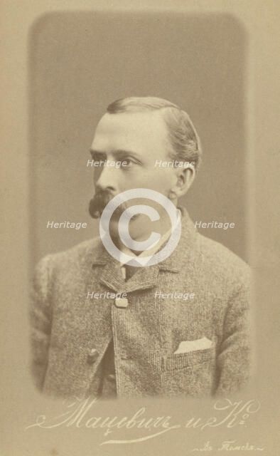 George Kennan, head-and-shoulders portrait, facing left, 1885. Creator: Unknown.