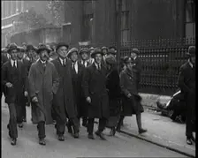 George Lansbury and Other Union Leaders Walking Down Downing Street in London, 1920. Creator: British Pathe Ltd