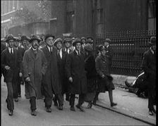 George Lansbury and Other Union Leaders Walking Down Downing Street in London, 1920. Creator: British Pathe Ltd