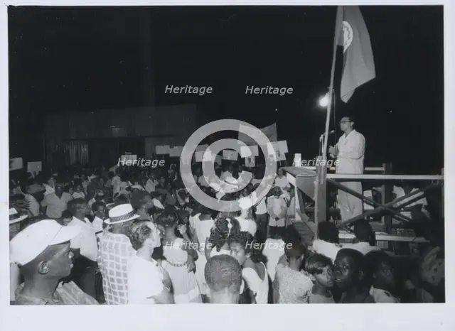 George Price, Prime Minister of British Honduras, addressing the crowd, March 1965. Creator: Unknown.