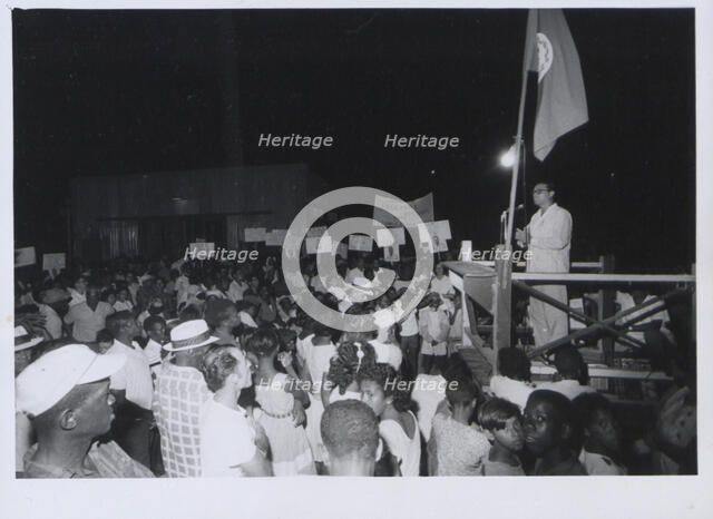 George Price, Prime Minister of British Honduras, addressing the crowd, March 1965. Creator: Unknown.