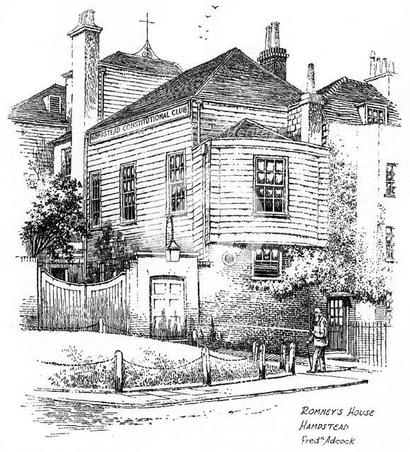 George Romney's house, Hampstead, London,1912. Artist: Frederick Adcock