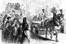 George Stephenson Centenary at Newcastle-on-Tyne: procession of draught horses, waggons, etc, 1881. Creator: W. P.