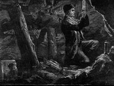 George Stephenson, the Father of Railways: Stephenson experimenting with the Safety Lamp..., 1881. Creator: Unknown