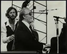 George Shearing and Brian Torff on stage at the Capital Radio Jazz Festival, Alexandra Palace, Londo Creator: Denis Williams