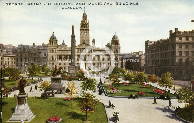'George Square, Cenotaph, and Municipal Buildings, Glasgow', late 19th-early 20th century.  Creator: Unknown.