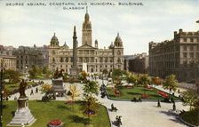 George Square, Cenotaph, and Municipal Buildings, Glasgow late 19th-early 20th century. Creator: Unknown