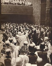 George VI is crowned with St. Edwards Crown on the day of his coronation 1937