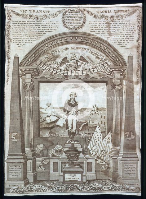 George Washington at the Altar of Liberty (Handkerchief), Glasgow, 1819. Creator: Charles Gray.