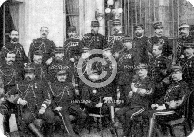 Georges Boulanger, French general and politician, with other army officers, 1888. Artist: Unknown