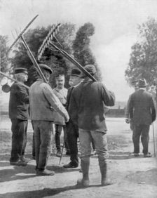 Georges Clemenceau talking with farmers near the front, Chemin des Dames, France, 1918