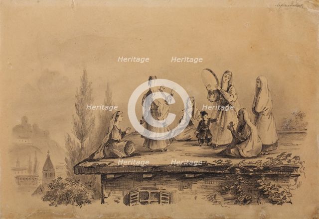 Georgian women on the roof (Lezghinka), 1837. Artist: Lermontov, Mikhail Yuryevich (1814-1841)