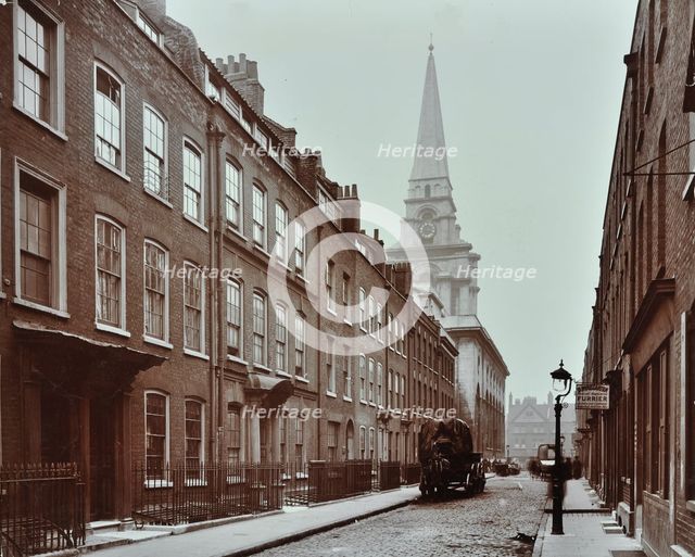 Georgian terraced houses and Christ Church, Spitalfields, Stepney, London, 1909. Artist: Unknown.