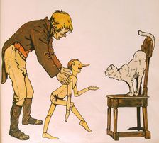 Geppetto, Pinocchio and cat, 1911. Creator: Attilio Mussino