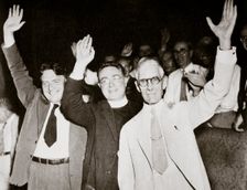 Gerald LK Smith with Dr Francis E Townsend flanking Father Charles Coughlin, 1936. Creator: Unknown