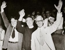 Gerald LK Smith with Dr Francis E Townsend flanking Father Charles Coughlin, 1936