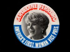 Geraldine Ferraro badge owned by Sally Ride, 1984. Creator: N. G. Slater Corp