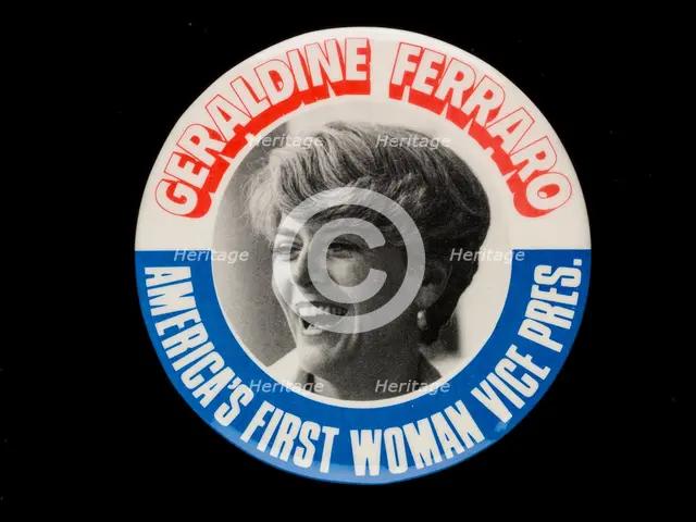 Geraldine Ferraro badge owned by Sally Ride, 1984. Creator: N. G. Slater Corp.