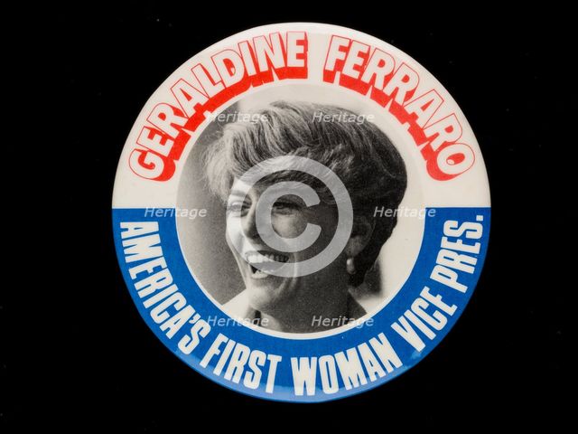 Geraldine Ferraro badge owned by Sally Ride, 1984. Creator: N. G. Slater Corp.
