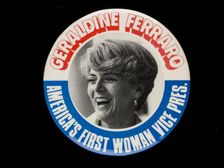 Geraldine Ferraro badge owned by Sally Ride, 1984. Creator: N. G. Slater Corp