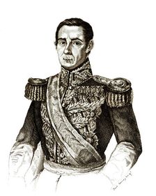 Geronimo Valdes, Lt. Gen. of the army of Isabella II during the 1st Carlist War, engraving 1845