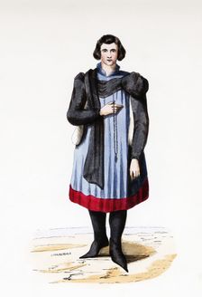 German man, Middle Ages, colored engraving