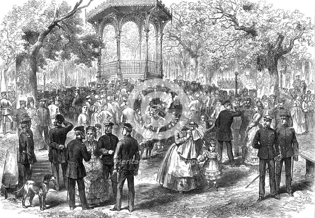 German military band on the Promenade at Rheims, 1872. Creator: Unknown.