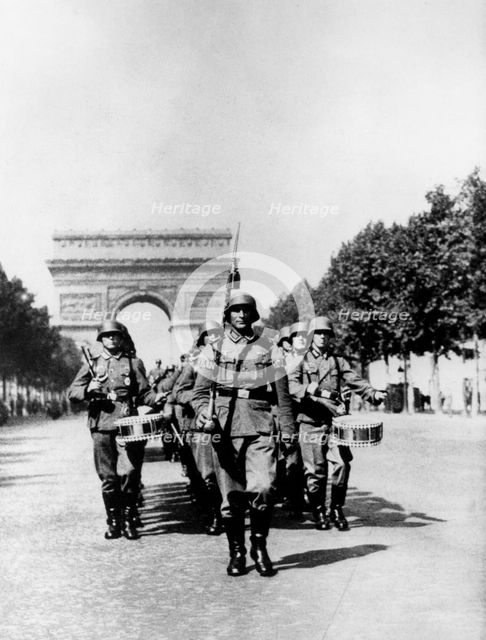 German military parade along the Champs Elysees during the occupation, Paris, 1940-1944. Artist: Unknown