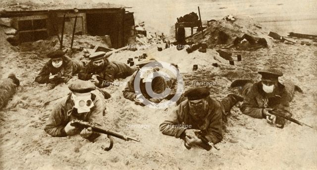 German naval troops wearing respirators, First World War, 1915, (1935). Creator: Unknown.