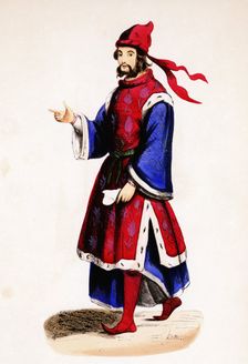 German nobleman from the Middle Ages, colored engraving