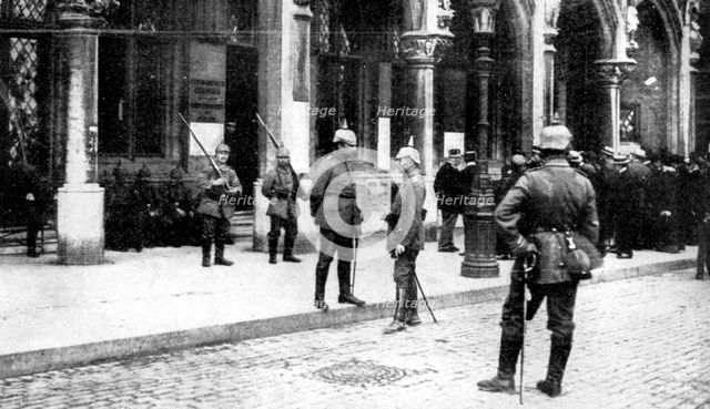 German occupation of Brussels, First World War, 1914. Artist: Unknown