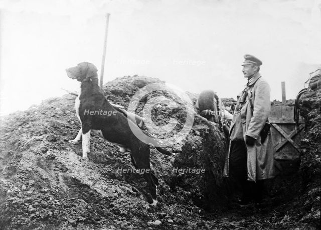 German Officer with his dog in the trenches, c.1914.