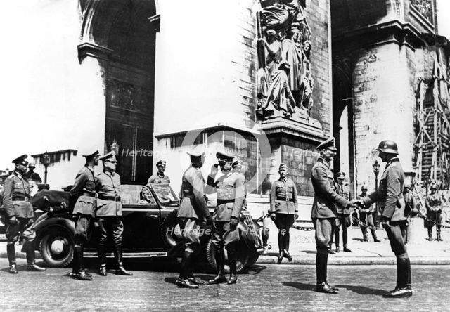 German officers at the Arc de Triomphe during the victory parade, Paris, June 1940. Artist: Unknown