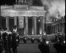 German Officers and Soldiers Lining Pariser Platz by the Brandenburg Gate...,1937 Creator: British Pathe Ltd