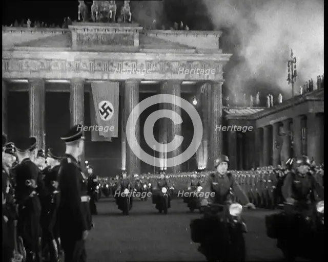 German Officers and Soldiers Lining Pariser Platz by the Brandenburg Gate...,1937 Creator: British Pathe Ltd.