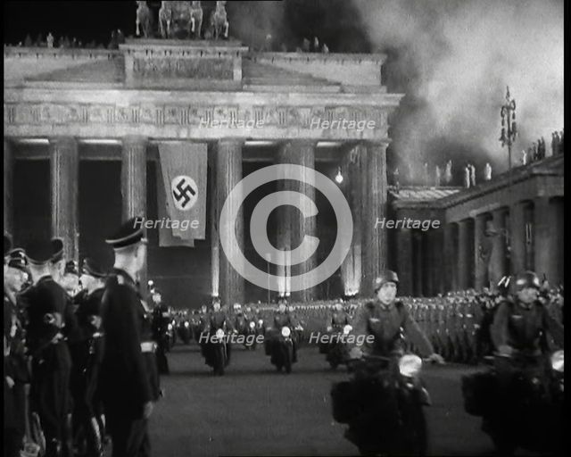 German Officers and Soldiers Lining Pariser Platz by the Brandenburg Gate...,1937 Creator: British Pathe Ltd.