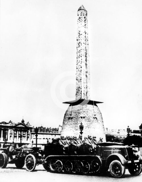 German artillery driving through the Place de la Concorde, Paris, 1940. Artist: Unknown